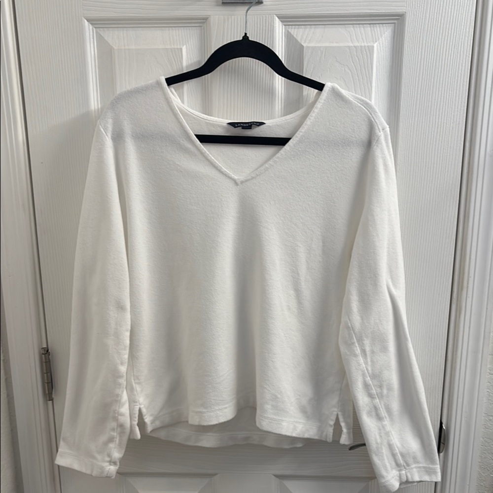 Women's LAND'S END White V-Neck Pullover 100% Baumwolle - Towel Fabric Size M